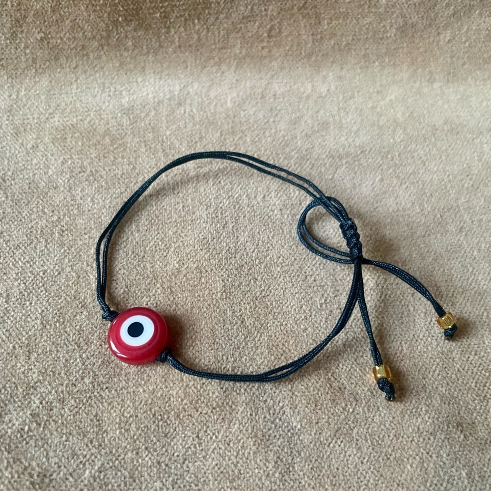 Red Evil Eye Bracelet with Black Cord